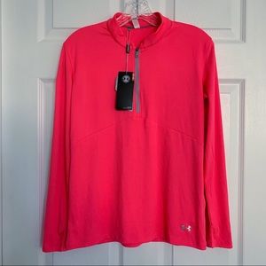 {Under Armor} Pink Coldgear Athletic Collared Zip Up Long Sleeve Pullover | S